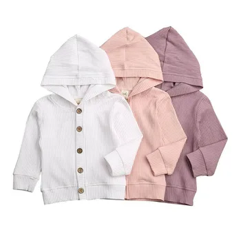 

Baby Jacket Spring Autumn Infant Baby Boy Girl Clothes Long Sleeve Hooded Knitted Coat Outwear Solid Ribbed Tops Jackets