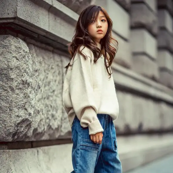 Kids Turtleneck Sweaters Autumn Winter Outwear Girls Sweaters Pullover Children Loose Kids Outfit Tops Pull Enfant Fille - Цвет: Бежевый