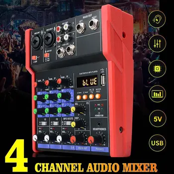 

4 Channels Stereo Music Live Performance USB 5V Stage DJ Console Bluetooth Protable Sound Card Mini Audio Mixer KTV Karaoke Home