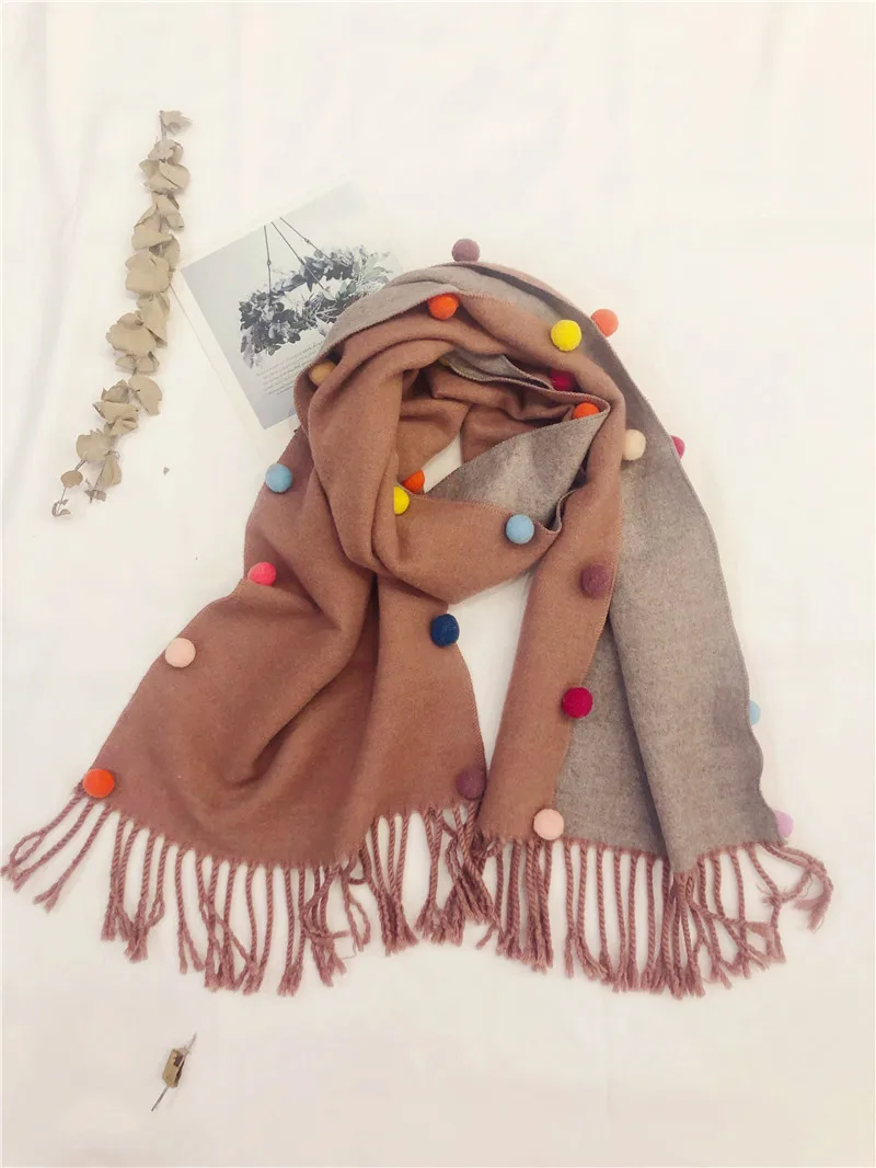 Новинка года; осенне-зимний шарф для девочек с имитацией разноцветных шаров; длинный шарф для девочек; шаль с кисточками для мальчиков; одежда с воротником для малышей; шарф для малышей - Цвет: dou sha
