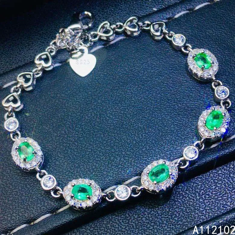 

KJJEAXCMY fine jewelry 925 sterling silver inlaid natural emerald elegant girl new hand bracelet support test hot selling