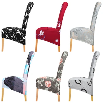 

New XL Size Long Back Chair Cover Printed Dining Chair Covers Slipcovers Stretch Removable Seat Cover Hotel Chair Covers Spandex