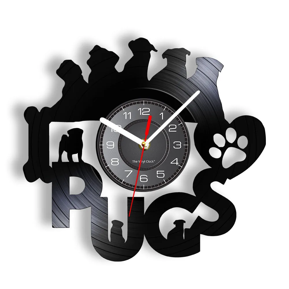 Orologio Da Parete Pug Con Retroilluminazione A Led Orologio Per Razze Di Cani Realizzato In Vero Vinile Record Pet Shop Time Puppy Paw Kid Room Nurse