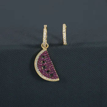 

2020 European American AB Fashion Personality Inlaid Red Crystal Watermelon Shape Popular Asymmetric Women Accessories Earrings