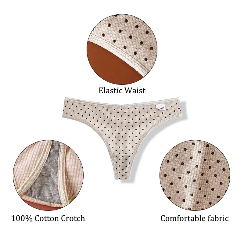 3 Pcs Underwear For Woman Lady T-back Panties Sports Female Thongs Cotton Dot Print Lingerie Tanga Women's Intimates BANNIROU