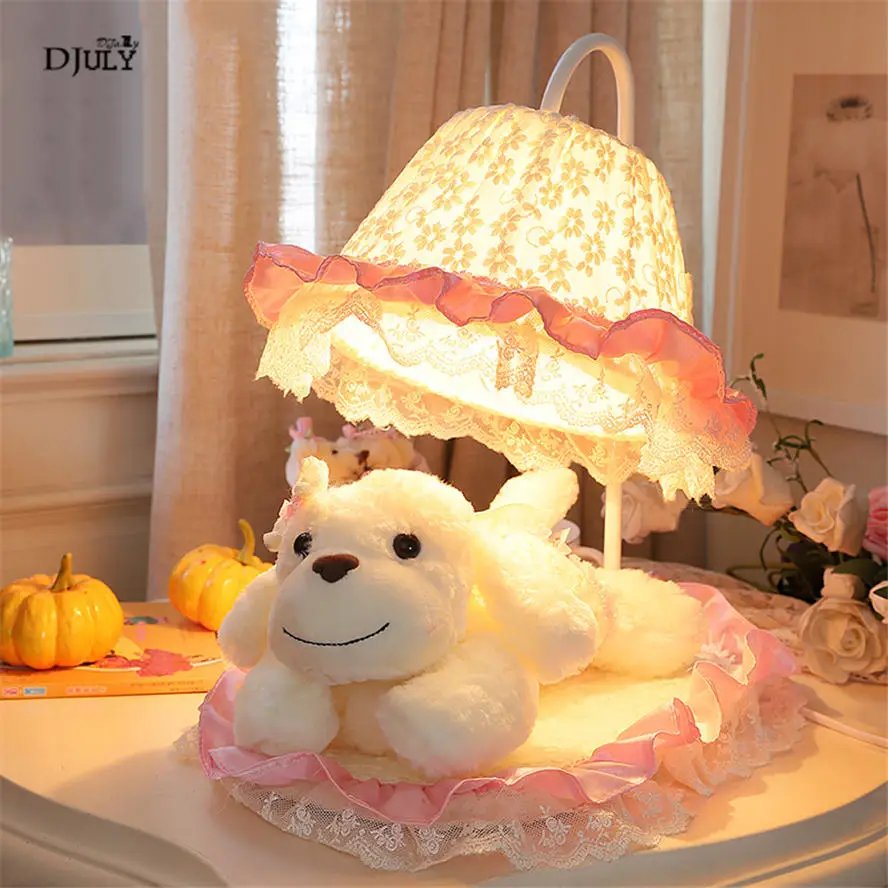 

japan style Plush toy Lace fabric kids table lamp for children bedroom bedside study Princess gift cute led desk light fixtures
