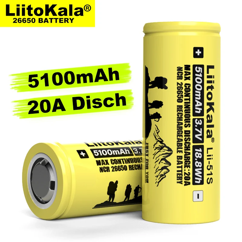 1-10PCS Liitokala LII-51S 3.7V 26650 20A Power Rechargeable Lithium Battery 26650A 5100mA Suitable For Flashlight DIY Pack | Электроника