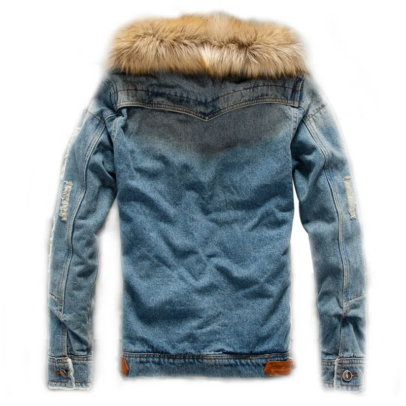 Осенне-зимняя мужская Повседневная джинсовая куртка зимняя Толстая джинсовая куртка ретро-куртка кашемировое пальто с воротником