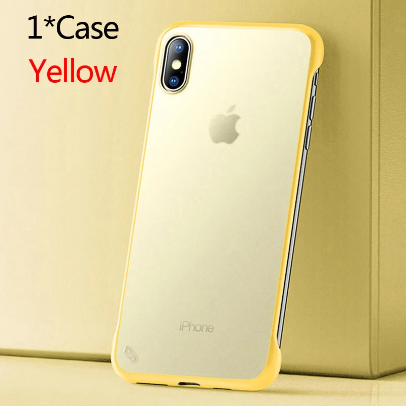 Бескаркасный Прозрачный матовый жесткий чехол для телефона Apple IPhone X 7 6 6S 8 Plus XS Max XR 11 PRO максимальный чехол с кольцом для пальцев - Цвет: only Yellow case