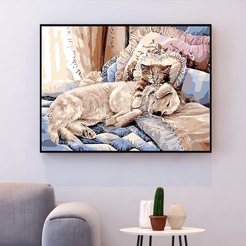 HUACAN картины по номерам собака животных наборы холст для рисования ручная роспись DIY картина маслом Декор для дома, с изображением кота искусство