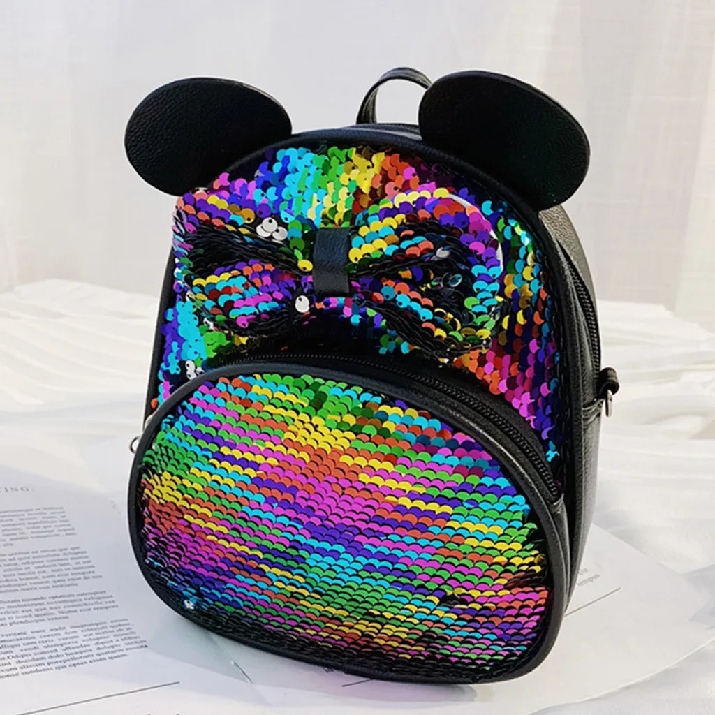 Студенческие школьные сумки для девочек, мультяшная сумка через плечо с блестками и бантом, школьный рюкзак для путешествий с милыми ушками, школьная сумка для учеников начальной школы