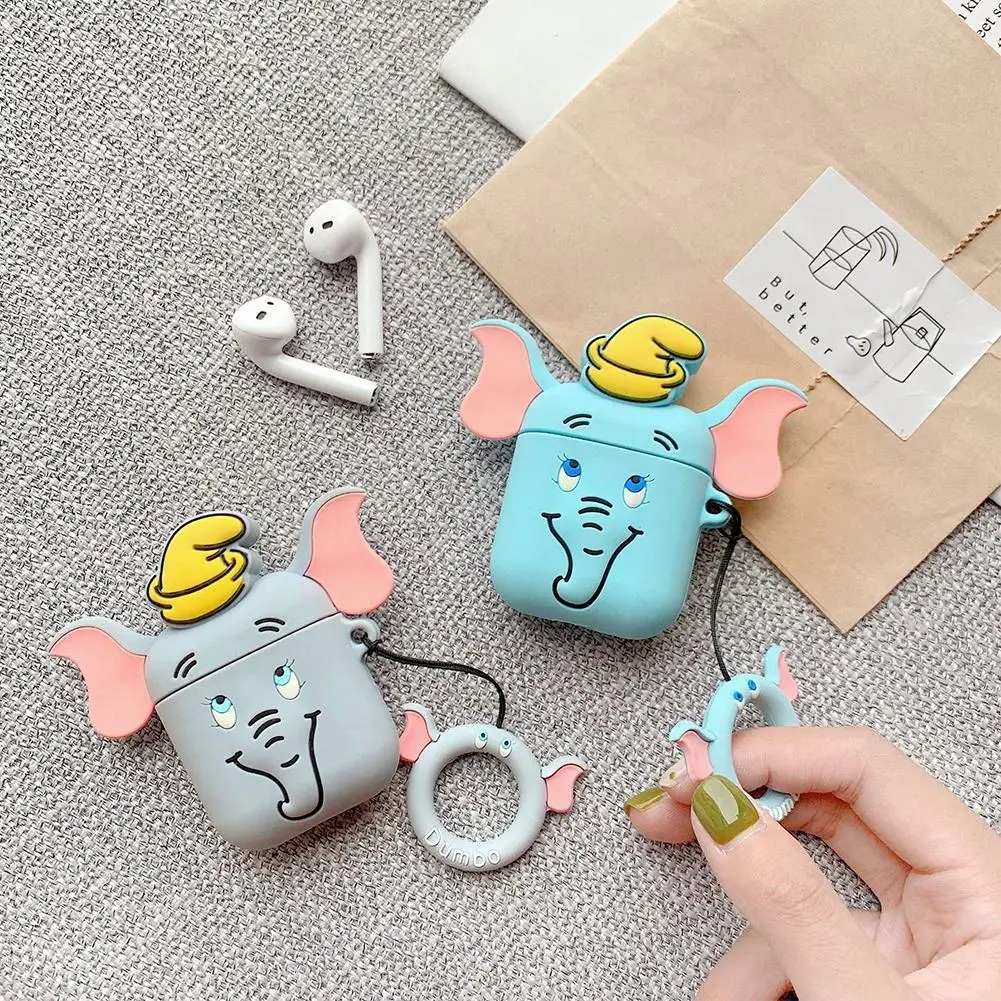 Автомобильный кейс для bluetooth-гарнитуры стерео Dumbo резиновый защитный чехол для Airpods стежка мультфильм чехол милые наушники чехол 3D наушники