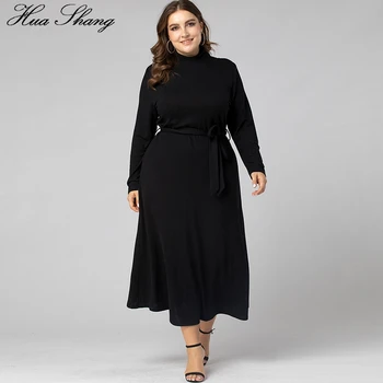 

Autumn Winter Dress Plus Size Women Turtleneck Long Sleeve Casual Maxi Long Dress Black Ladies Knitted Dresses