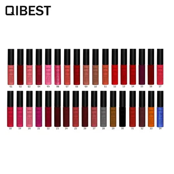 Qibest 33 Colors Lips Beauty Makeup Pigment Waterproof Lipgloss Long Lasting Black Velvet Matte Nude