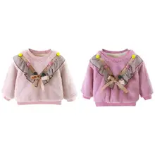 Детский свитер для маленьких девочек; удобная мягкая плотная повседневная одежда для отдыха с длинными рукавами в Корейском стиле; Милые Теплые Топы в стиле пэчворк