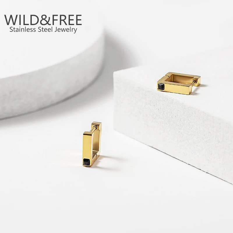 Gold Plated Trendy Stainless Steel Earrings Red Green Black Three Colors Zircon Small Hoop Earrings For Women Party Jewelry