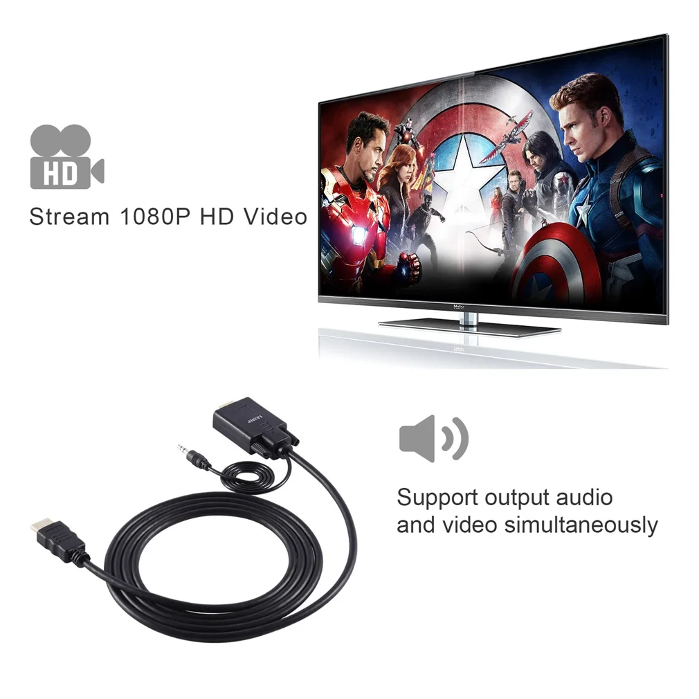 Amkle адаптер hdmi-vga кабель конвертер HDMI VGA кабель Поддержка 1080 P Full HD с аудио кабель для HD ТВ xbox PS3 PS4 ноутбук ТВ коробка