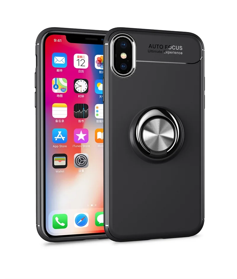 Чехол для телефона s Крышка корпуса ля iPhone x магнитное кольцо кронштейн мягкий матовый Силиконовый светильник и Тонкий Модный чехол для iPhone x Coque