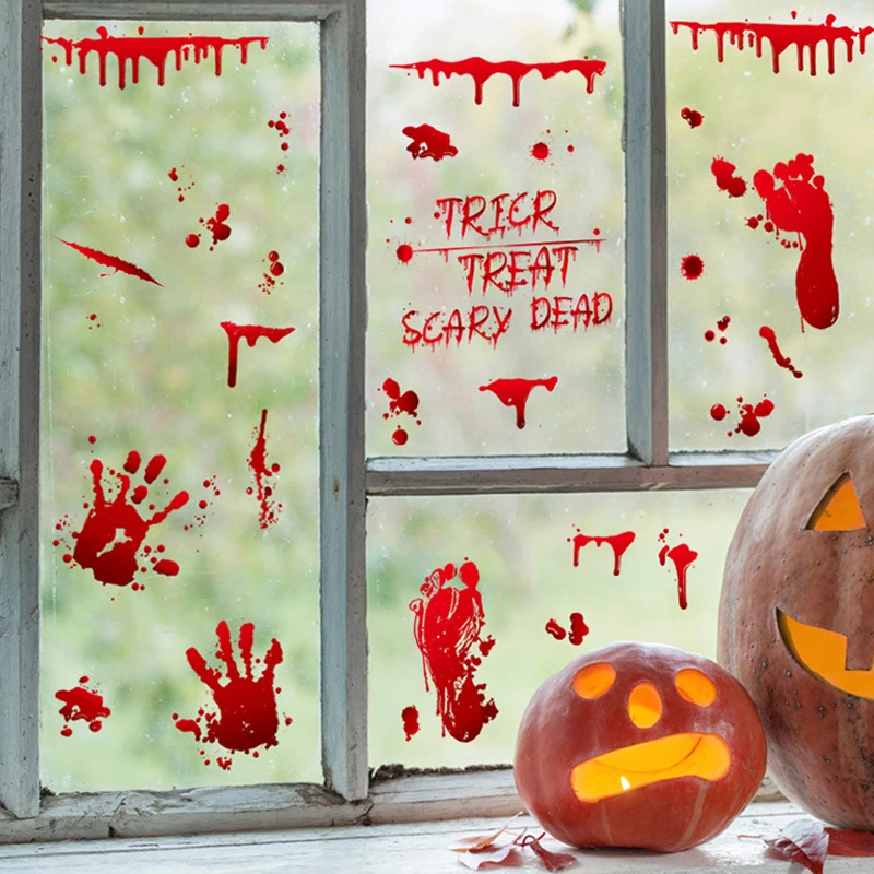 9PCS/SET Halloween Stickers Window Clings Decals Party Decor Bloody Skeleton Static 3D DIY Waterproof Home | Дом и сад