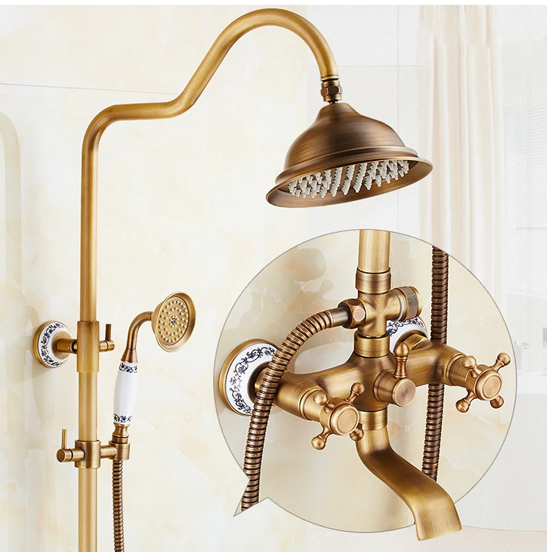 Rain Shower Faucets Set with Hand Brass Wall Mounted Shower Mixer