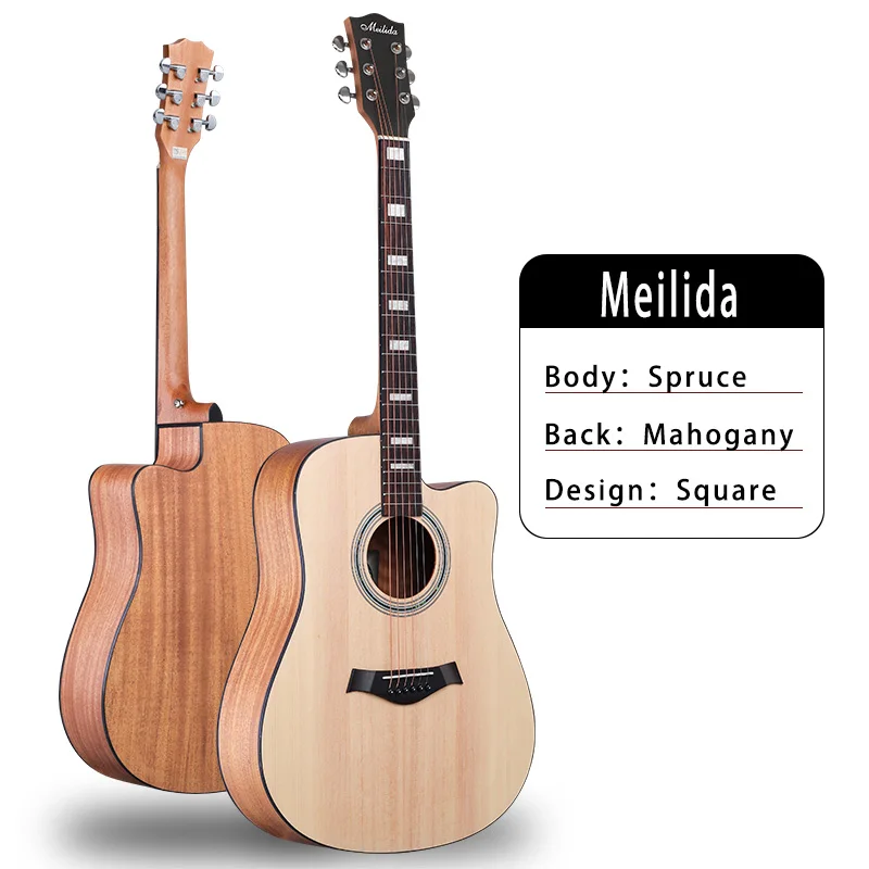 MLD-41808F Andrew / Meilida / Laiersi 41-inch folk guitar Picea Asperata Mahogany dot square guitar - Цвет: MLD-41808F