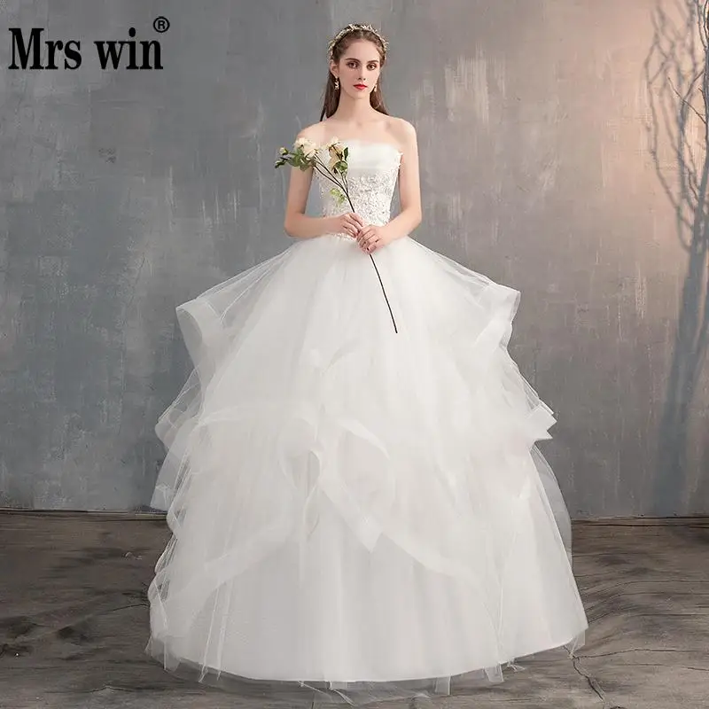 Mrs Win 2021 Новое свадебное платье без рукавов вышитое атласное белое бретелек на