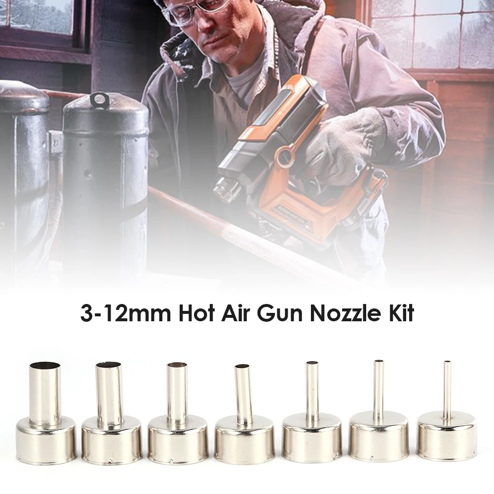 7pcs/Set 3-12mm Universal Hot Air Gun Nozzle Kit for 858D Welding Tools Soldering Station Stainless Steel Heat Gun Tips