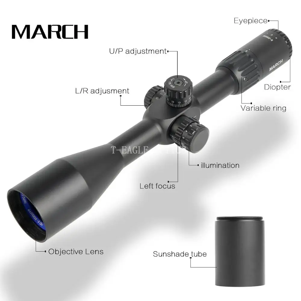 Охота марта FFP 5-25x50 SFIR первый фокальный самолет оптические прицелы сторона параллакса R/G СТЕКЛО гравированное сетка замок сброс область