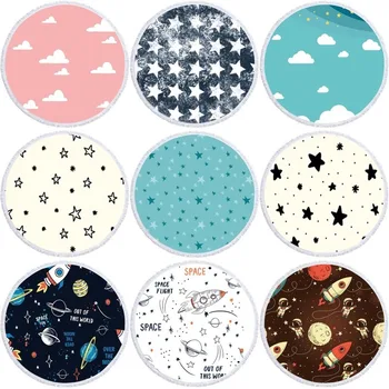 

Round beach towel beach mat bath towel Picnic Mat Towel can be customized Cloud Star new style Adult Colorful Quicksand Pattern