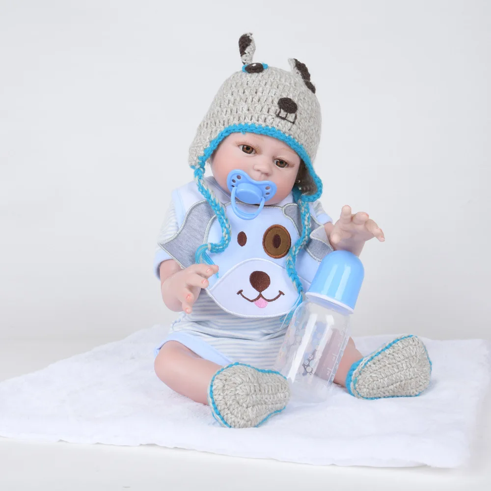 

50cm Reborn Baby Doll Boy Newborn Toy Gift Silicone Vinyl Bear Clothes with Knit hat 20 inch magnetic toys that look real Kids