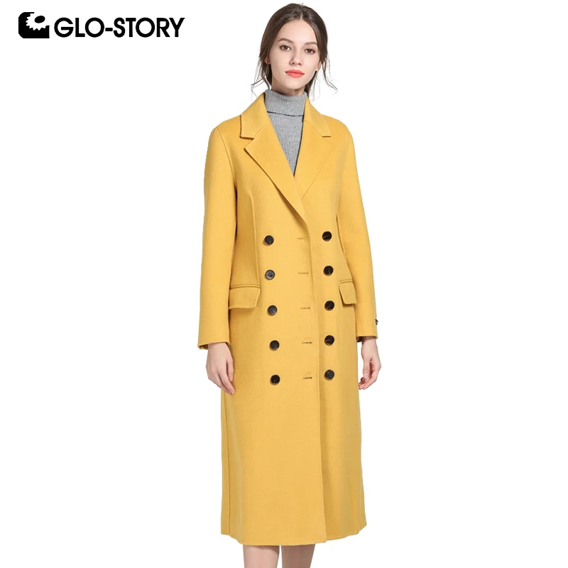 

GLO-STORY Elegant Women Double Woolen Coat Double Breasted Minimalist Overcoats 2019 Winter Streetwear Blazer Office Lady