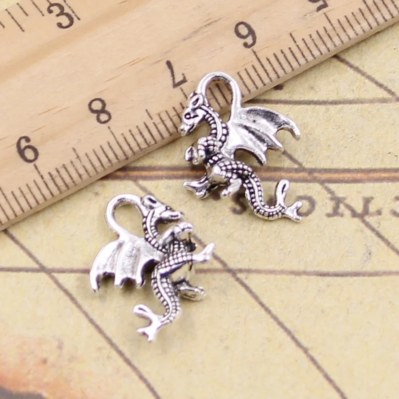 25Pcs Charms Dragon 21X14Mm Ciondoli Color Argento Tibetano Artigianato Che Fanno Risultati Gioielli Antichi Fatti A Mano Fai Da Te