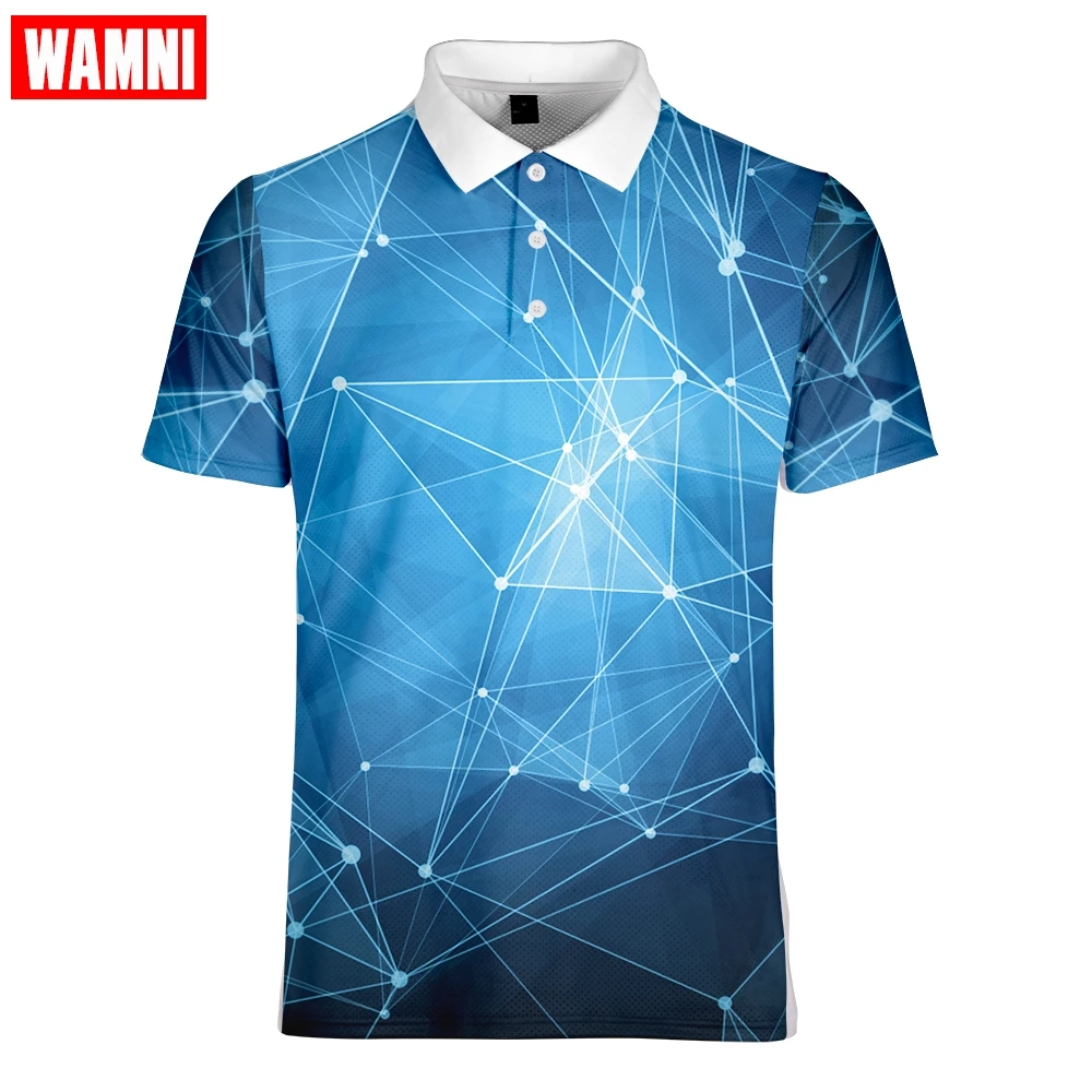 

WAMNI 3D Polo Shirt Tennis Casual Sport Line Stripe Loose Turn-down Collar Badminton Button Quick Drying Male Streetwear