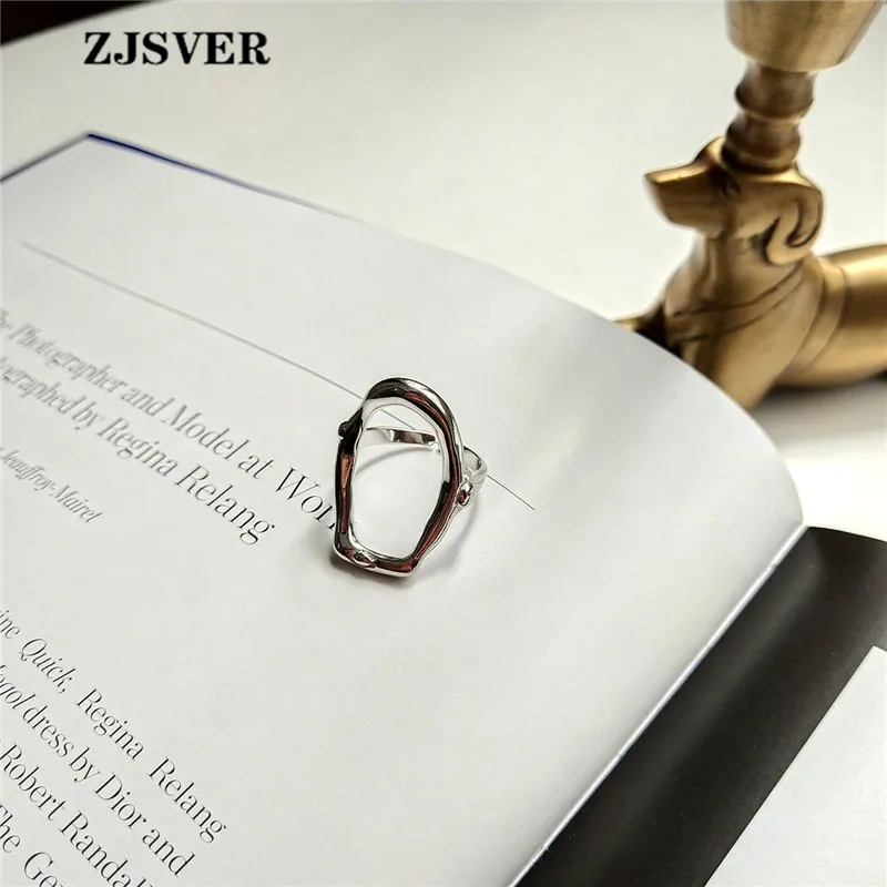 

ZJSVER Korean Jewelry 925 Sterling Silver Rings Fashion Simple Silver Irregular Circle Opening Adjustable Women Ring For Present