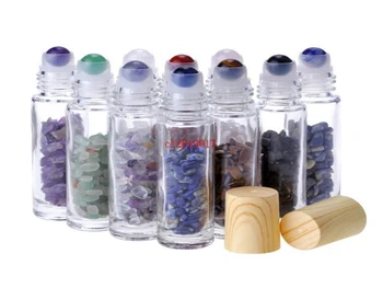 

Essential Oil Diffuser 10ml Clear Glass Roll on Perfume Bottles with Crushed Natural Crystal Quartz Stone,Crystal Roller Ball Wo