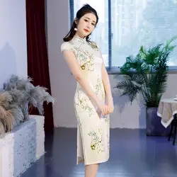 По колено в китайском стиле Стиль платье Винтаж женские короткое китайское национальное платье Классический шоу на сцене элегантное