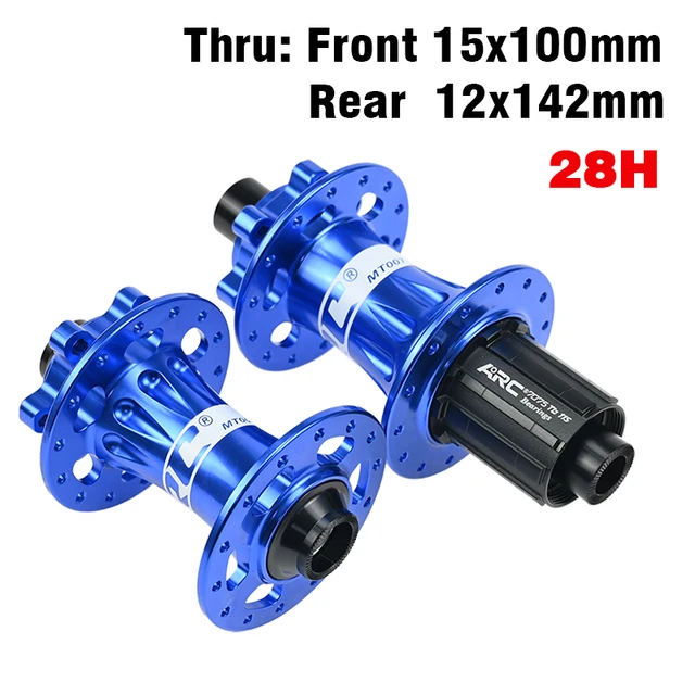 ARC Newest 28 Holes Mountain Bike Hub Disc Brake Aluminum Alloy Bicycle Hub 4 Pawls 48 Clicks Front Hub Rear Hub Warranty 1 Year 28H Blue Thru