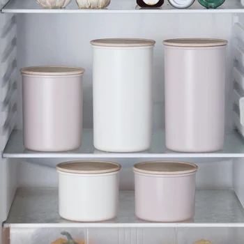 

Kitchen Storage Container Plastic Airtight Storage Jars Cereal Dispenser Cylindrical Food Snack Dry Sealed Cans Simple Container
