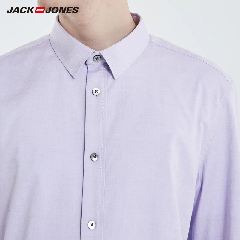 JackJones Мужская однотонная хлопковая рубашка с длинными рукавами деловая повседневная мужская одежда 219105505