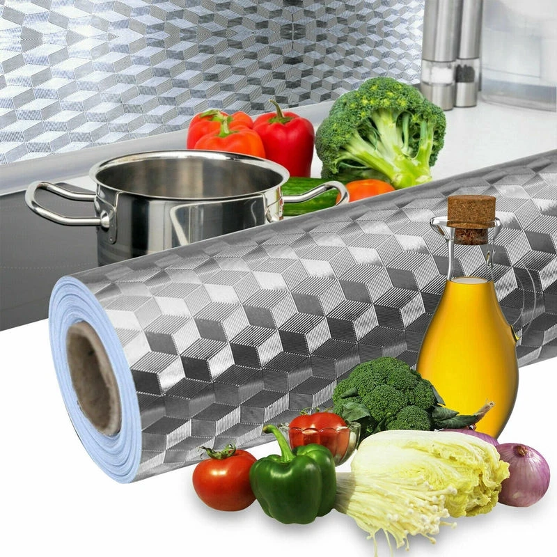 

1M/3M/5M Aluminum Foil kitchen wallpaper Oil Proof waterproof self adhesive wallpaper Stove Sticker adhesive paper for furniture