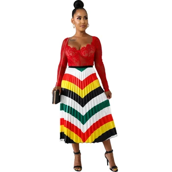 

3D Printing Woman African Dashiki Skirt Ankle Length Pleated Skirt Lady's Bazin Riche Plus Size Street Wear Ethnic Clothing
