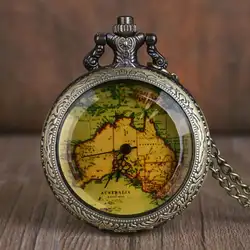 Для мужчин и женщин идеальный подарок ретро антикварная цепочка Австралия Карта ожерелье кулон карманные часы