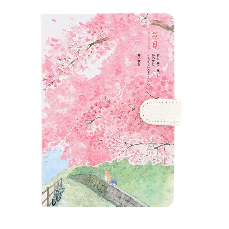 1pcs New diary book Sakura notebook girl heart account diary plan notebook small fresh magnetic buckle notebook diary A5 - Цвет: 01