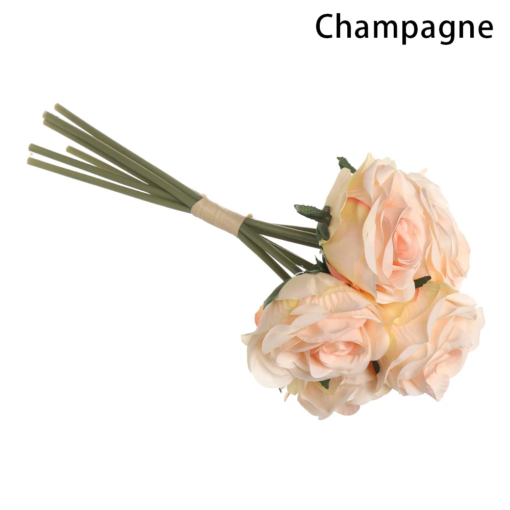 champagne 1 упаковка, искусственный букет роз, декоративные шелковые цветы, букеты невесты для свадьбы, дома, вечерние, свадебные принадлежности - Цвет: champagne