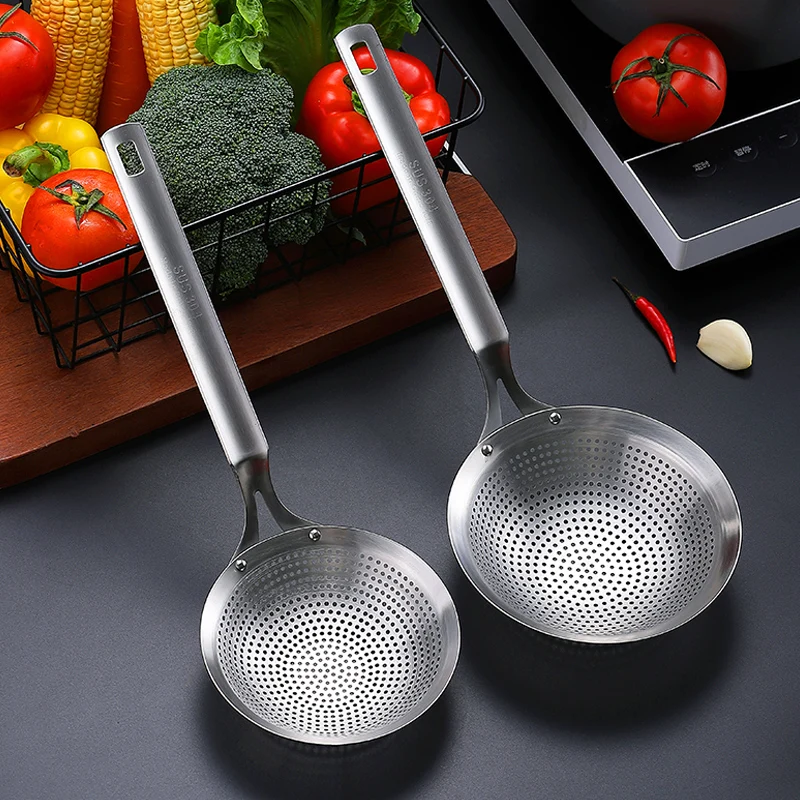 Long Handle Strainer Scoop Food Colander Slotted Skimmer Soup Oil