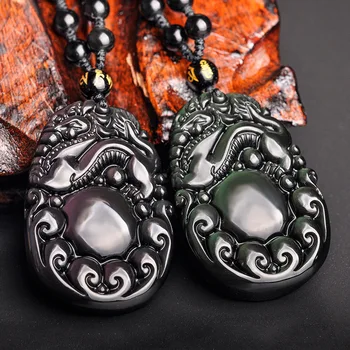 

2019 Natural gold meteorite rainbow obsidian dragon pendant for men women gold obsidian pendant Necklace