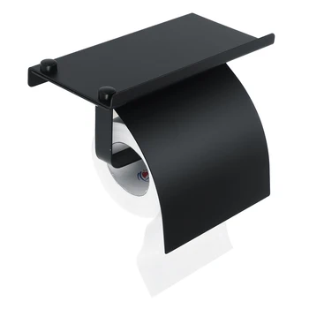 

Toilet Paper Holder Storage Stainless Steel Wall Mounted Black Toilet Roll Tissue Holder Kitchen Bathroom With Phone Shelf