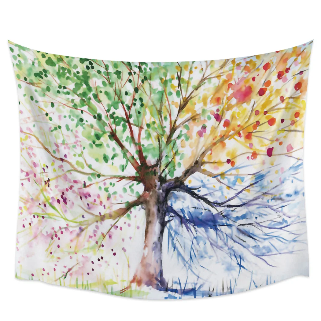 Colorful Life Tree Art Print Tapestry Boho Mandala Tapestries Witchcraft Wall Hanging Hippie Bedspread Blanket Beach Mat | Дом и сад