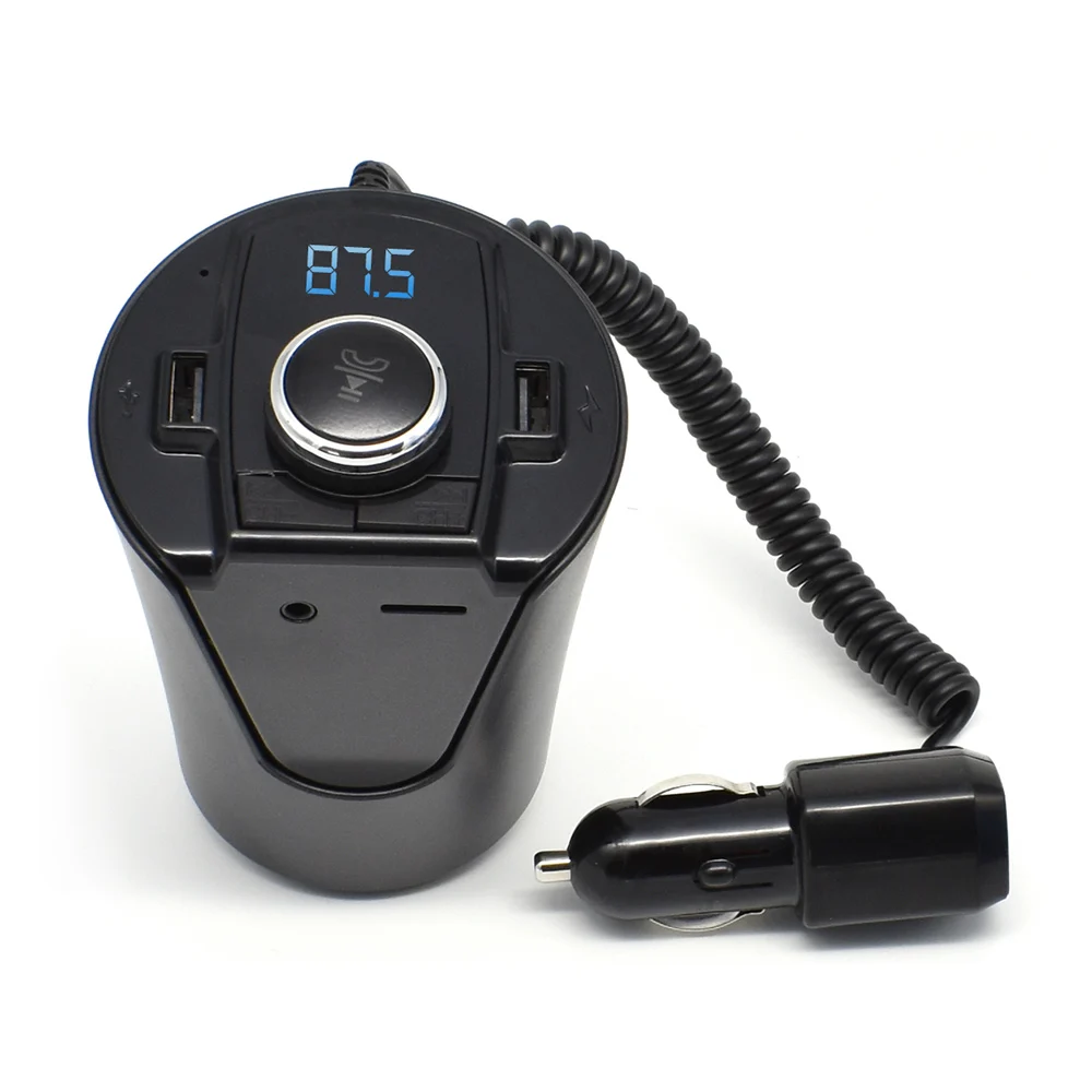 AOSHIKE автомобильный Bluetooth fm-передатчик держатель чашки громкой связи Поддержка U диск TF карта двойной USB зарядное устройство музыкальный плеер - Название цвета: Black