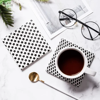 

Nayachic 1pcs Nordic Black White Ceramic with Soft Wood Mat Drink Coaster Coffee Cup Mat Tea Pa Placemats Decoration Accessories
